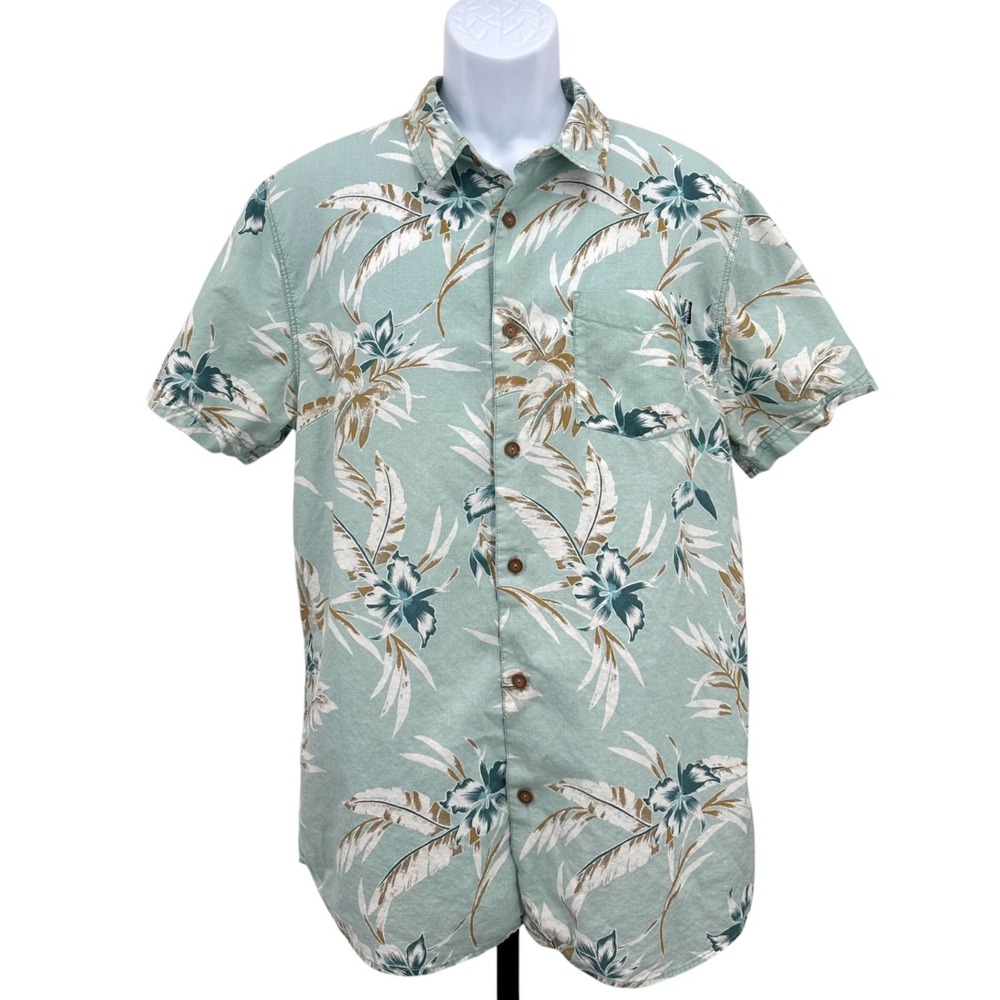 O'Neill Short Sleeve Shirt Tropical Aqua Cotton Blend Modern Fit Men's Large